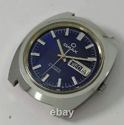 NOS Vintage OMAX Automatic Day-Date men's watch Swiss Made Blue Dial AS 2066