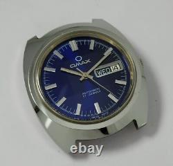 NOS Vintage OMAX Automatic Day-Date men's watch Swiss Made Blue Dial AS 2066