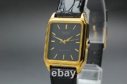 NOS Vintage ORIENT D859V2-40 Women's Quartz Watch Black Dial Gold Tank 20mm