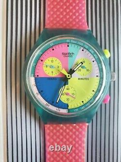NOS Vintage Swatch Watch 1991 Flash Arrow Chrono SCL100 New With Matching Case