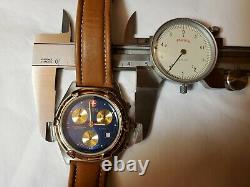 NOS Wenger SAK Chronograph Watch Brown Leather Band Royal Blue Face Gold Dials