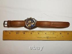 NOS Wenger SAK Chronograph Watch Brown Leather Band Royal Blue Face Gold Dials