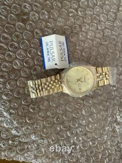 New OLD STOCK Pulsar President Day Date Fluted Bezel Gold Tone PXF 306 sgf 206
