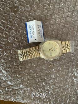 New OLD STOCK Pulsar President Day Date Fluted Bezel Gold Tone PXF 306 sgf 206