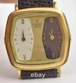 New Old Stock 14k Yellow Gold CONCORD Quartz Dual Time Zone men's Wrist Watch