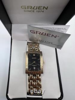 New Old Stock Gruen Diamond Gold Tone Tank Men's Watch