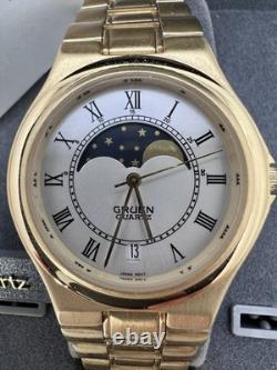 New Old Stock Gruen Gold Tone Moonphase Classy Elegant Preppy Sleek Watch Unique