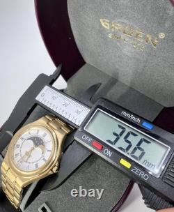 New Old Stock Gruen Gold Tone Moonphase Classy Elegant Preppy Sleek Watch Unique
