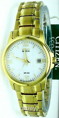 New Old Stock Ladies Citizen Eco Drive S. Steel Gold Plated White Face Watch Date