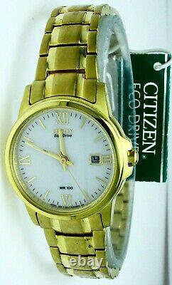 New Old Stock Ladies Citizen Eco Drive S. Steel Gold Plated White Face Watch Date