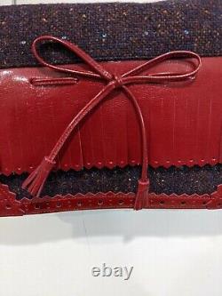 New Old Stock Moschino Handbag Y2k Small Red Leather Bling Tweed Bow