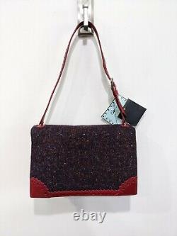 New Old Stock Moschino Handbag Y2k Small Red Leather Bling Tweed Bow