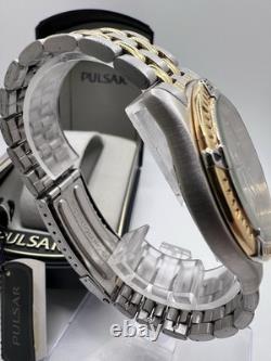 New Old Stock Pulsar Gold Silver Tone Quartz Day Date Box And Paper 100m Wr