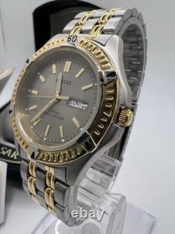 New Old Stock Pulsar Gold Silver Tone Quartz Day Date Box And Paper 100m Wr