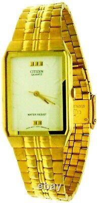 New Old Stock Rare Rectangular Citizen Gold Tone Band S. Steel WR Watch R86293-WL