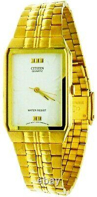 New Old Stock Rare Rectangular Citizen Gold Tone Band S. Steel WR Watch R86293-WL