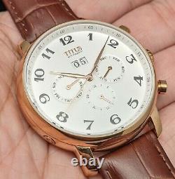 New Old Stock TITUS DayDateMonth White Dial Brown Leather Automatic Men Watch