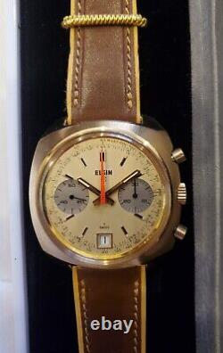 New Old Stock Vintage 1970's Elgin Chronograph with Box & Papers Valjoux 7734