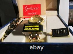 Nos Galaxie By Elgin Watch Abalone Inlay Band In The Original Box Tags Papers