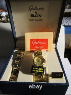 Nos Galaxie By Elgin Watch Abalone Inlay Band In The Original Box Tags Papers