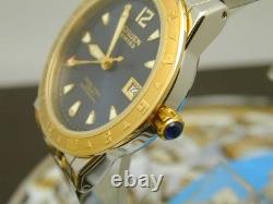 Nos Gruen Dual Time Blue Dial Teo Tone Screw Down Butterfly Clasp Mans Watch