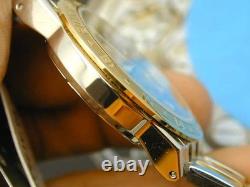 Nos Gruen Dual Time Blue Dial Teo Tone Screw Down Butterfly Clasp Mans Watch