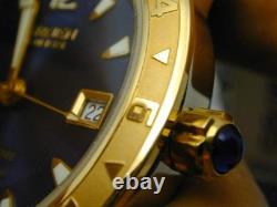 Nos Gruen Dual Time Blue Dial Teo Tone Screw Down Butterfly Clasp Mans Watch