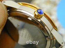 Nos Gruen Dual Time Blue Dial Teo Tone Screw Down Butterfly Clasp Mans Watch
