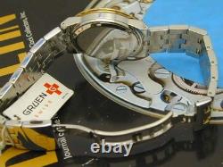 Nos Gruen Dual Time Blue Dial Teo Tone Screw Down Butterfly Clasp Mans Watch