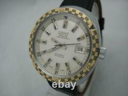 Nos New Swiss Superautomatic With Date Men's Divers Camy Leather Watch 1960's
