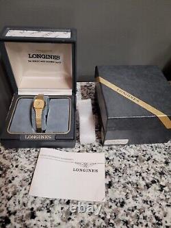 Nos Vintage Swiss Longines Gold Tone Diamond 1/40 10k Rgp Quartz Ladies Watch