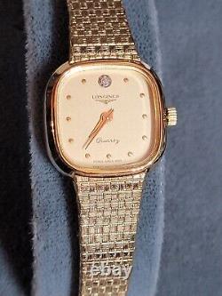 Nos Vintage Swiss Longines Gold Tone Diamond 1/40 10k Rgp Quartz Ladies Watch