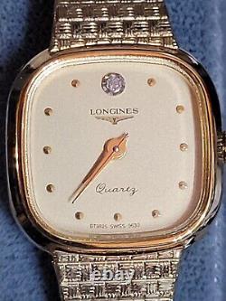 Nos Vintage Swiss Longines Gold Tone Diamond 1/40 10k Rgp Quartz Ladies Watch