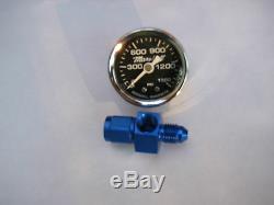 Nos/nx/zex/edelbrock/holley/ Chrome Nitrous Gauge+4an Blue Swivel Fitting-new