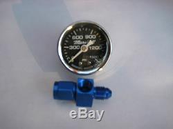 Nos/nx/zex/edelbrock/holley/ Chrome Nitrous Gauge+4an Blue Swivel Fitting-new