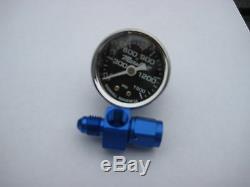 Nos/nx/zex/edelbrock/holley/ Chrome Nitrous Gauge+4an Blue Swivel Fitting-new