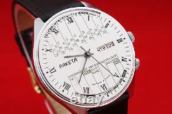 OLD stock wrist watch Perpetual calendar Rocket 2628. H Vintage Russian USSR