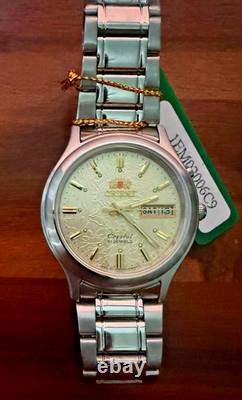 Orient Crystal 21 Jewels Automatic Watch Gold Textured Dial NOS Japan Vintage