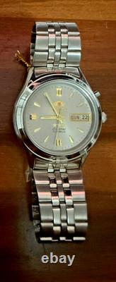 Orient Crystal 21 Jewels Automatic Watch NOS Silver Dial Day Date Vintage