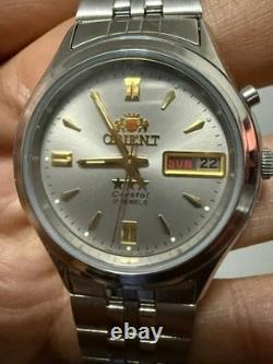 Orient Crystal 21 Jewels Automatic Watch NOS Silver Dial Day Date Vintage
