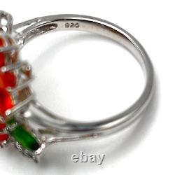 QVC STS Sterling Ring Orange Cluster Rhinestone Flowers Size 7 New Old Stock