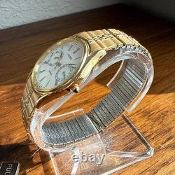 RARE Men's Vintage Pulsar Gold Watch Tone Dual Dial Day/Date V336-7000 NOS