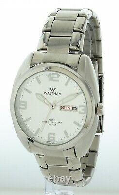 RARE NEW Old Stock Waltham Men's Watch Day And Date Silver Dial