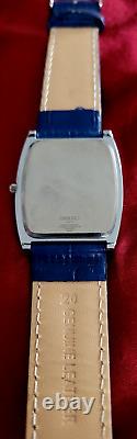 RARE New Old Stock Seiko SQ Tonneau Tank Men's Blue Leather Watch