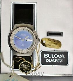 Rare Bulova Accutron 218 2313 13 Jewel 7606 Case Blue Dial Day Date Watch NOS