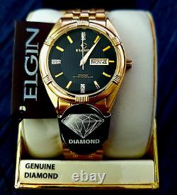 Rare Elgin Lord Real Diamond Dial Dress Watch NOS Box Papers