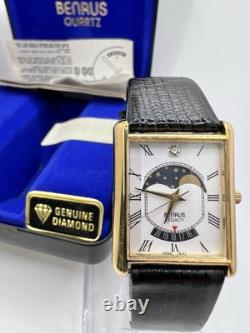 Rare New Old Stock Benrus Legacy Tank Moonphase Genuine Diamond Men's Watch