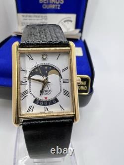 Rare New Old Stock Benrus Legacy Tank Moonphase Genuine Diamond Men's Watch
