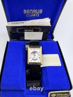 Rare New Old Stock Benrus Legacy Tank Moonphase Genuine Diamond Men's Watch