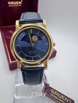 Rare New Old Stock Vintage Gruen Sun Moonphase Men's Watch Quartz Classy Elegant